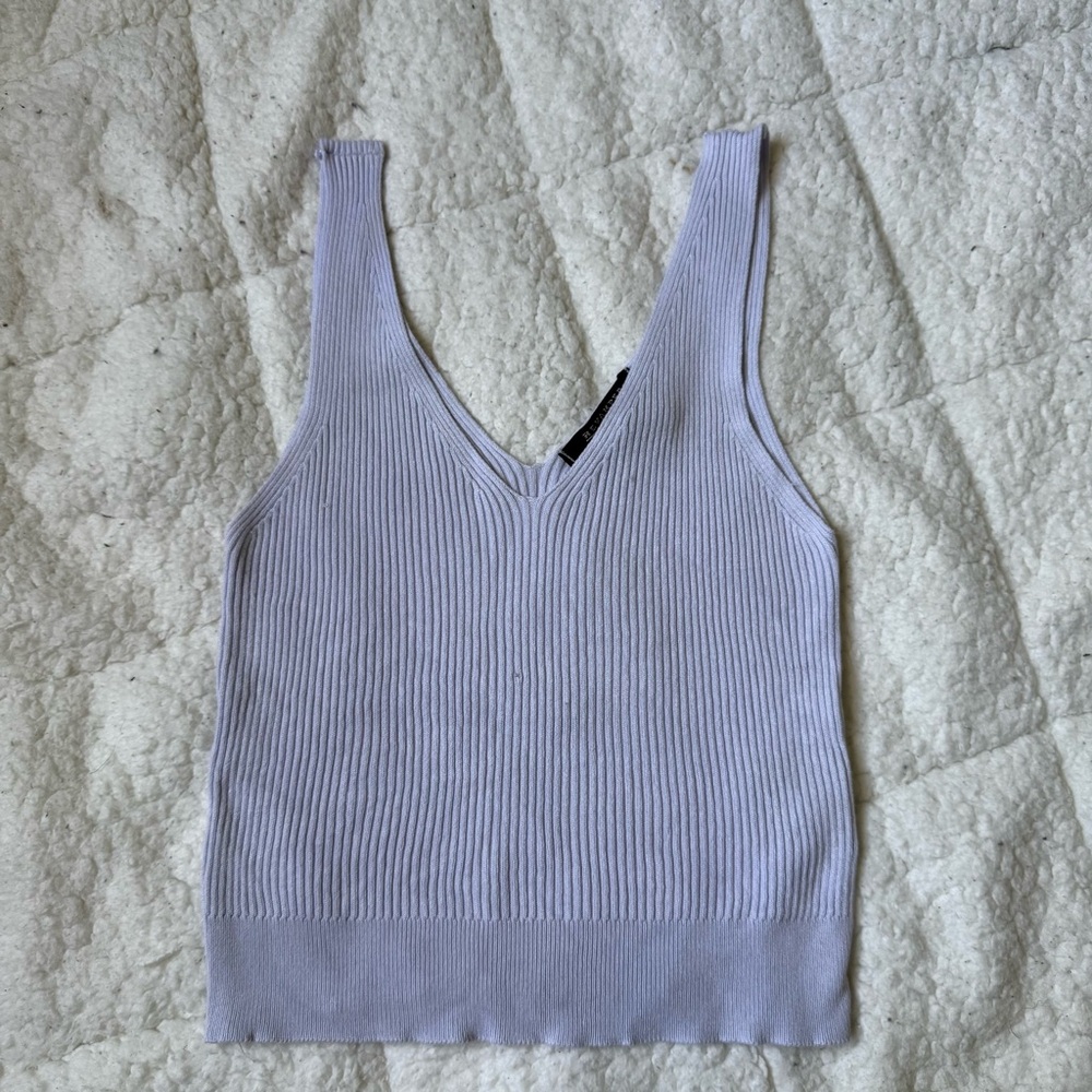 Revamped Light Purple Ribbed V-Neck Tank Top